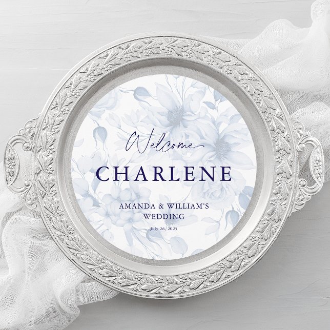 Round Menu with Guest Name | Dusty Blue Wedding Menükarte (Von Creator hochgeladen)