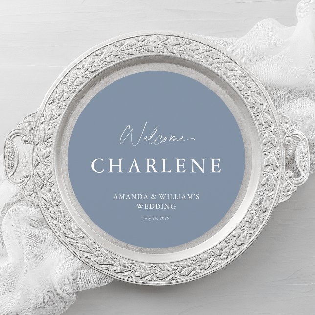 Round Menu with Guest Name | Dusty Blue Wedding Menükarte (Von Creator hochgeladen)