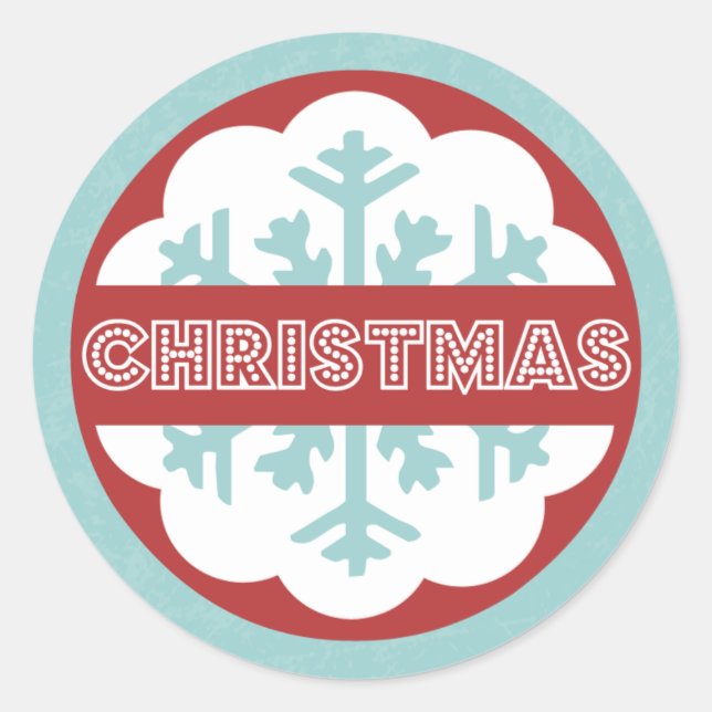 Round Modern Blue Merry Little Christmas Runder Aufkleber (Vorderseite)