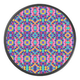 Round object with a vibrant geometric pattern eishockey puck