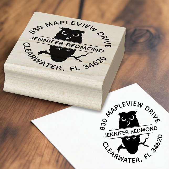 Round Owl Lover Rücksendeadresse Gummi Briefmarke Gummistempel (Wise Owl Returns: Round Owl Lover's Address Stamp 🦉)