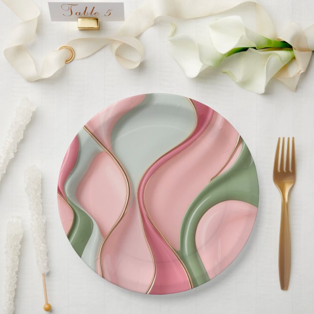 Round paper plate in stylish abstract graphic pappteller (Hochzeit)