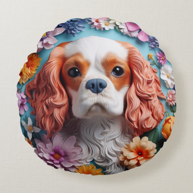 Round Pillow - King Charles Spaniel Rundes Kissen (Vorderseite)