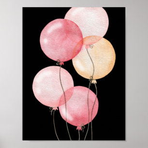Round Pink Balloons Happy Kinderzimmer Poster