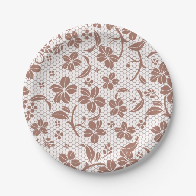 Round plate with a brown floral pattern pappteller (Vorderseite)