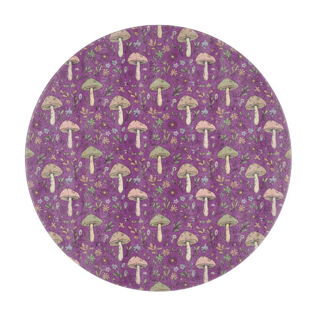 Round Plum Purple Fungi Witchy Circle  Schneidebrett (Vorderseite)
