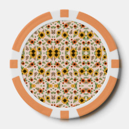 Round poker chip with an intricate floral