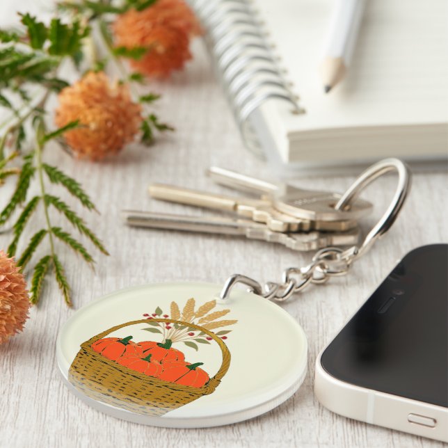 🔑 **Round Pumpkins & Wheat Basket Keychain (Devant droit)