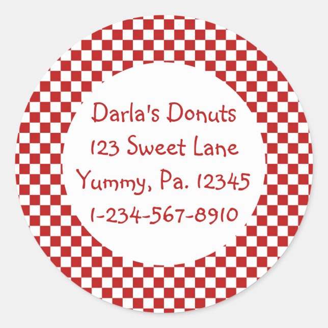 Round Red Gingham Stickers (Vorderseite)