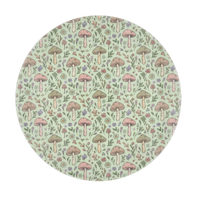 Round Sage Green Fungi Earthy Circle Cheese Gift Schneidebrett (Vorderseite)