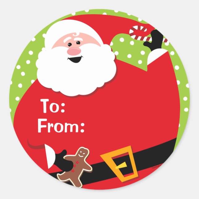 Round Santa Custom Geschenketiketten Runder Aufkleber (Vorderseite)