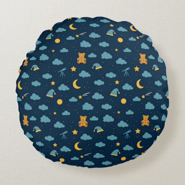 Round Snuggle Pillow – Celestial Teddy Adventure Rundes Kissen (Vorderseite)