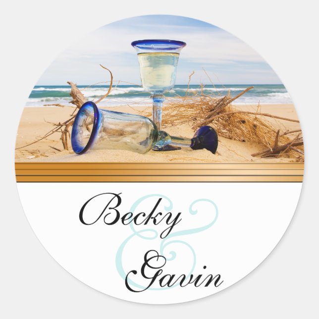 Round Sticker Beach Wedding (Vorderseite)