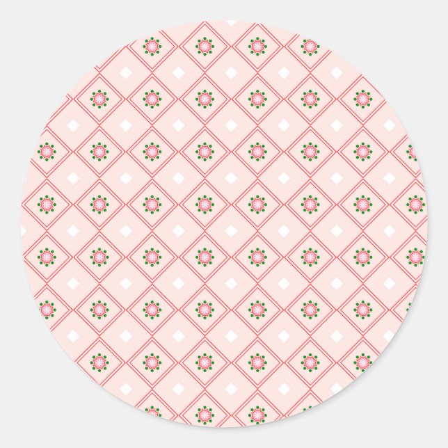 Round sticker design featuring pink and white  (Devant)