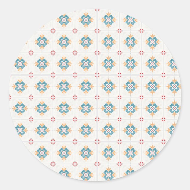 Round sticker with intricate blue and yellow  (Devant)