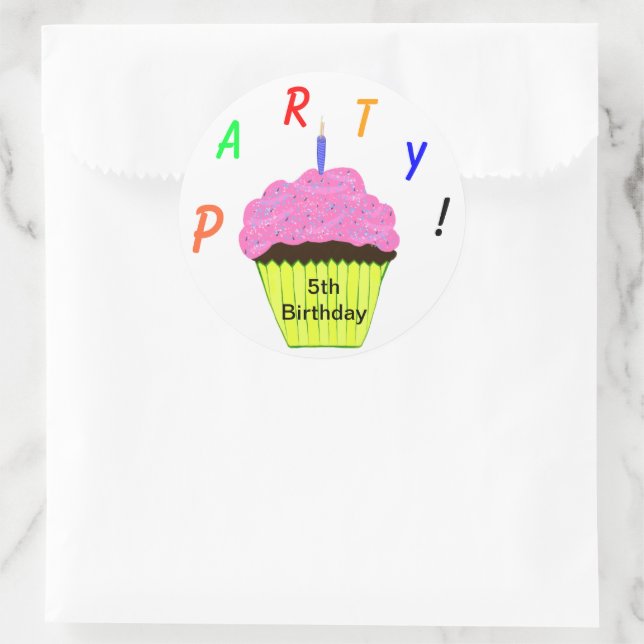 Round Stickers 5. Geburtstagsparty Pink Cupcake (Tasche)