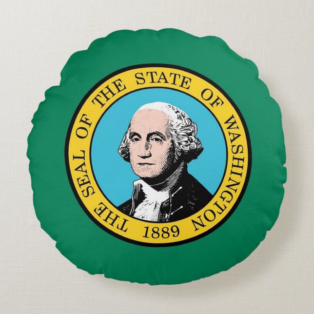 Round Throw Pillow mit Flagge von Washington, USA Rundes Kissen (Vorderseite)