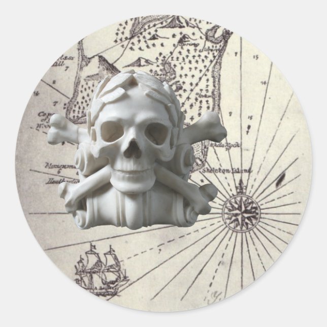 Round Treasure Island Map mit Skull Stickers (Vorderseite)