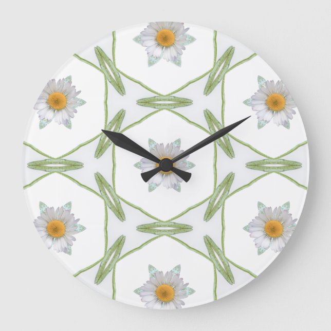 Round Wall Clock - Geometric Daisy Design Große Wanduhr (Vorderseite)