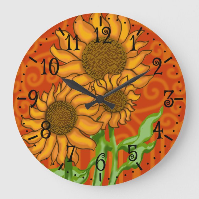 Round Wall Clock/Sunflower Trio Große Wanduhr (Vorderseite)