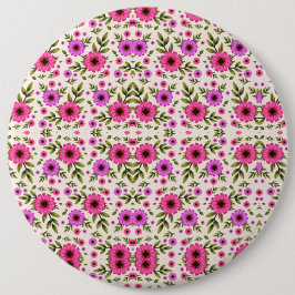 Round wall clock with a vibrant floral design button