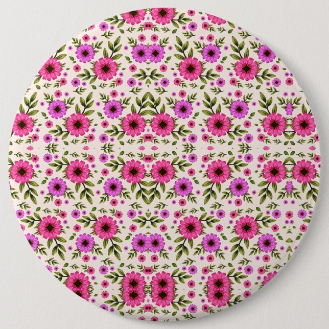 Round wall clock with a vibrant floral design button (Vorderseite)