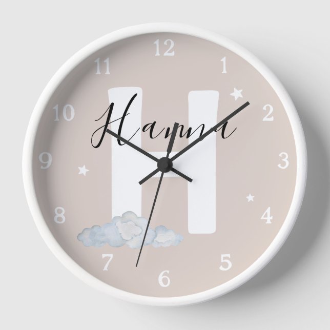 Round White Wood Frame Neutral Nursery Wall Clock Uhr (Vorderseite)