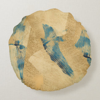 Round Yellow Teal Abstract Throw Pillow Rundes Kissen
