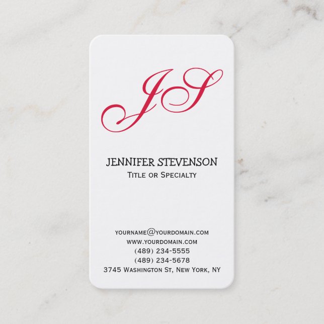 RoundCorner Crimson Red Monogram Business Card Visitenkarte (Vorderseite)