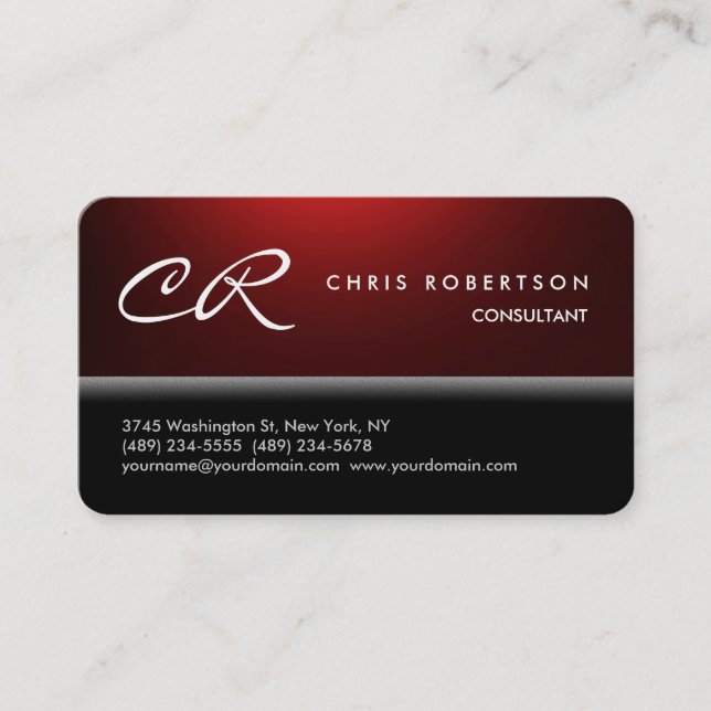 RoundCorner Monogram Black Red Business Card Visitenkarte (Vorderseite)