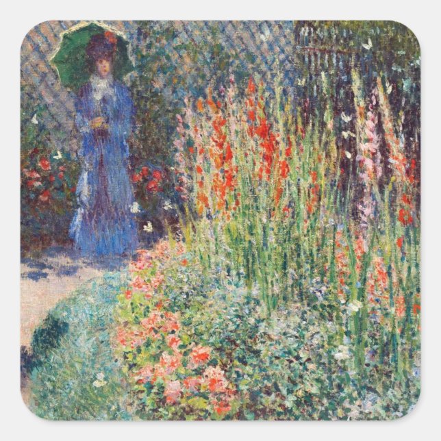 Rounded Blume Bed (1876) Claude Monet Blumenkunst Quadratischer Aufkleber (Vorderseite)