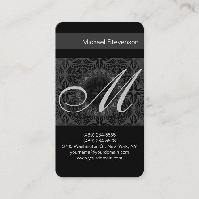 Rounded Corner Pattern Gray Monogram Business Card Visitenkarte (Vorderseite)