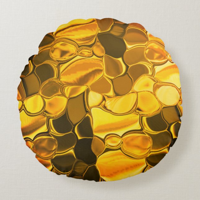 Rounded Formen in goldener Farbe, glänzend sehr go Rundes Kissen (Vorderseite)