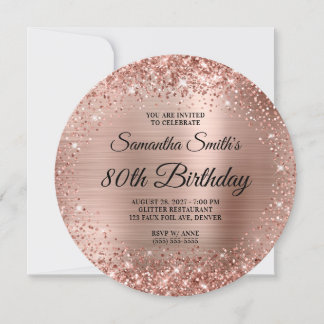 Rounded Rose Gold Glitzer Monogram 80. Geburtstag Einladung