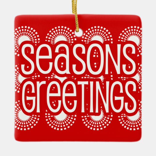 Rounded Square Red Seasons Greetings Ornament (Vorderseite)
