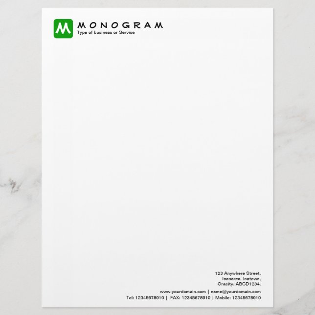 RoundSquare Monogram - Grass Green Briefbogen (Vorderseite)