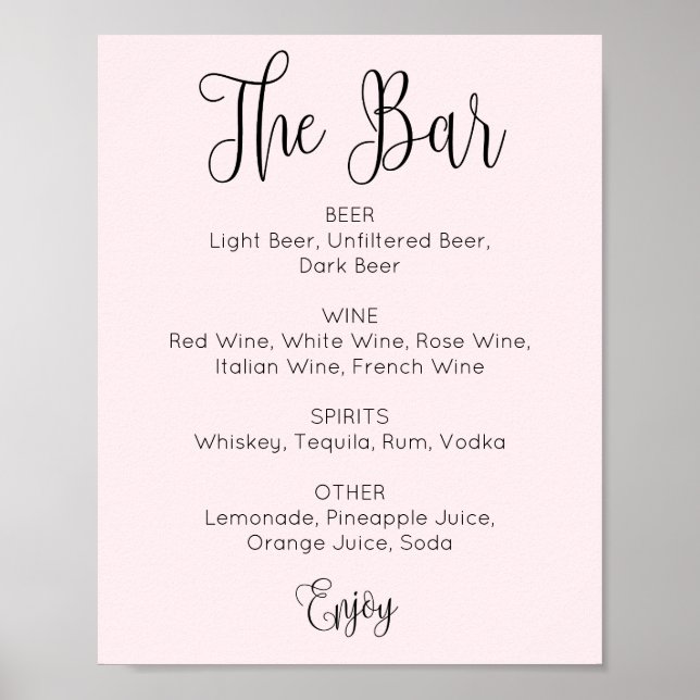 Roush simple Skript Hochzeit Bar. Alkohol Poster (Vorne)