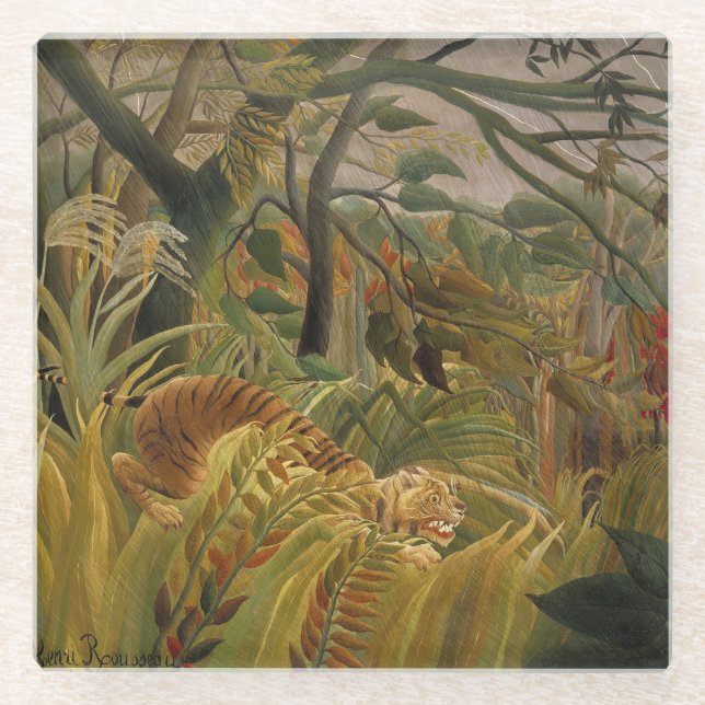 Rousseau Jungle Tropical Tiger Art Glasuntersetzer (Vorderseite)
