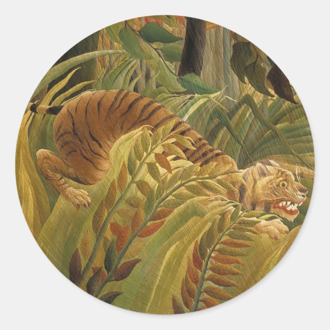 Rousseau Jungle Tropical Tiger Art Runder Aufkleber (Vorderseite)