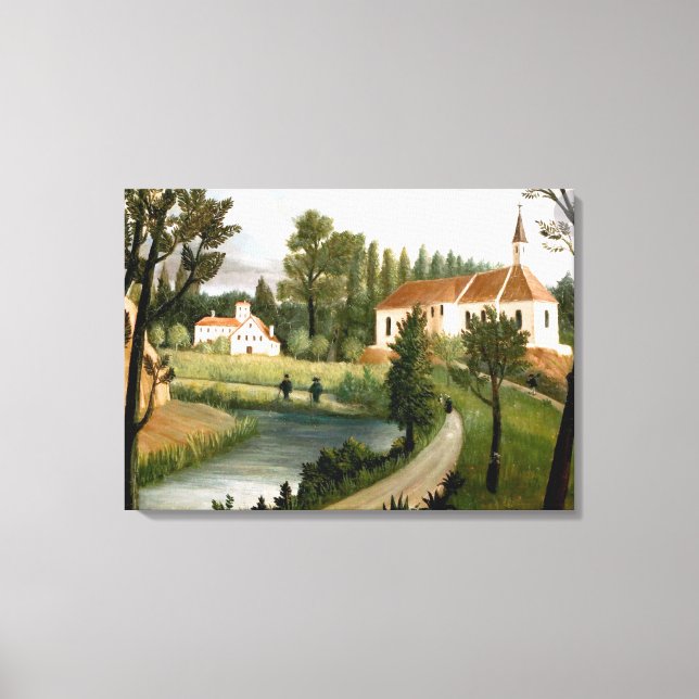 Rousseau - Landschaft mit Kapelle, schöne Kunst Leinwanddruck (Vorderseite)