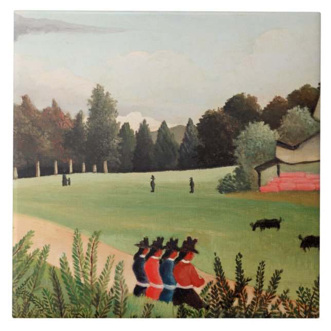 Rousseau - Landschaft und vier junge Mädchen Fliese (Vorderseite)