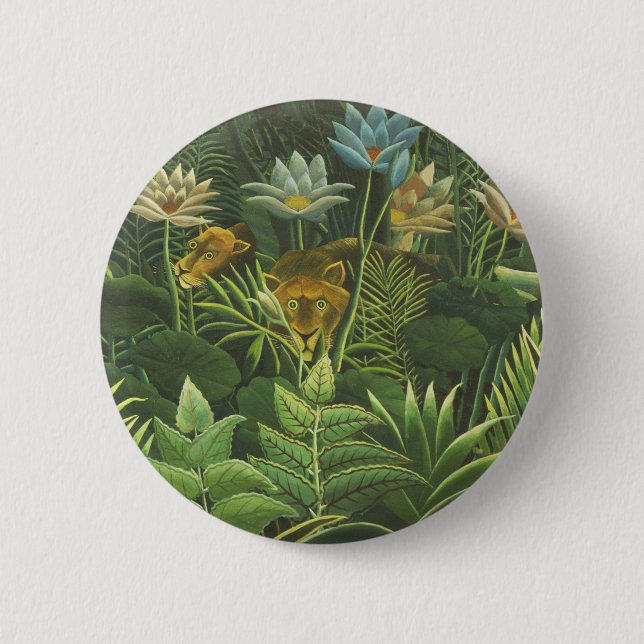 Rousseau Tropischer Jungle Löwenmalerei Button (Vorderseite)