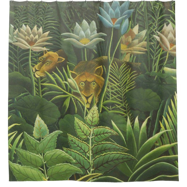 Rousseau Tropischer Jungle Löwenmalerei Duschvorhang (Vorderseite)