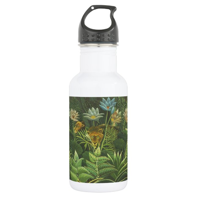 Rousseau Tropischer Jungle Löwenmalerei Edelstahlflasche (Vorderseite)