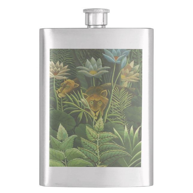 Rousseau Tropischer Jungle Löwenmalerei Flachmann (Vorderseite)