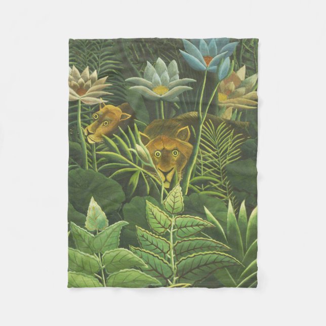 Rousseau Tropischer Jungle Löwenmalerei Fleecedecke (Vorderseite)