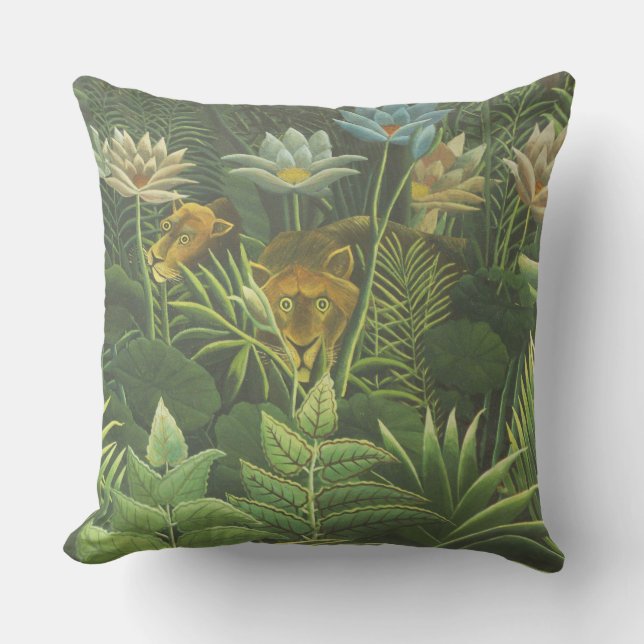 Rousseau Tropischer Jungle Löwenmalerei Kissen (Vorderseite)