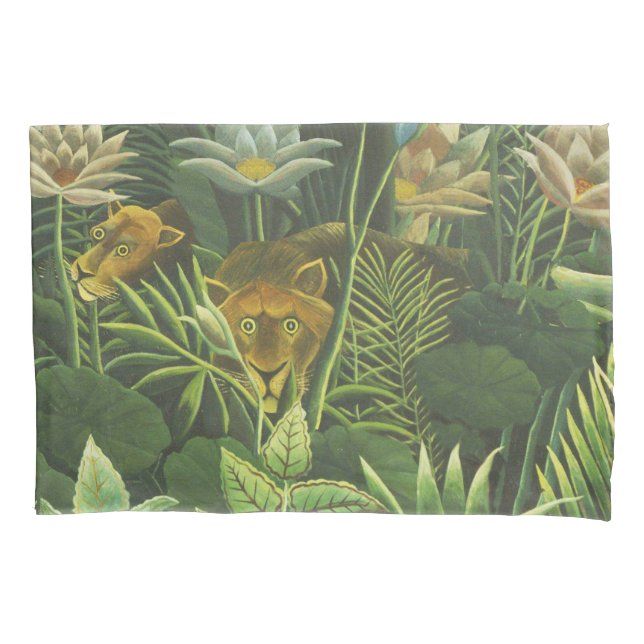 Rousseau Tropischer Jungle Löwenmalerei Kissenbezug (Vorderseite)