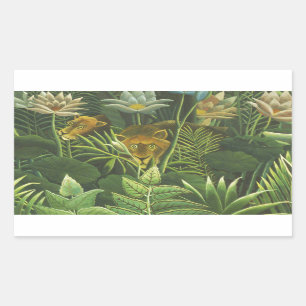Rousseau Tropischer Jungle Löwenmalerei Rechteckiger Aufkleber
