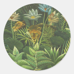 Rousseau Tropischer Jungle Löwenmalerei Runder Aufkleber